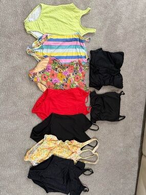 Mixed Girls Swimwear Bundle - Bright Floral, Stripes & Black